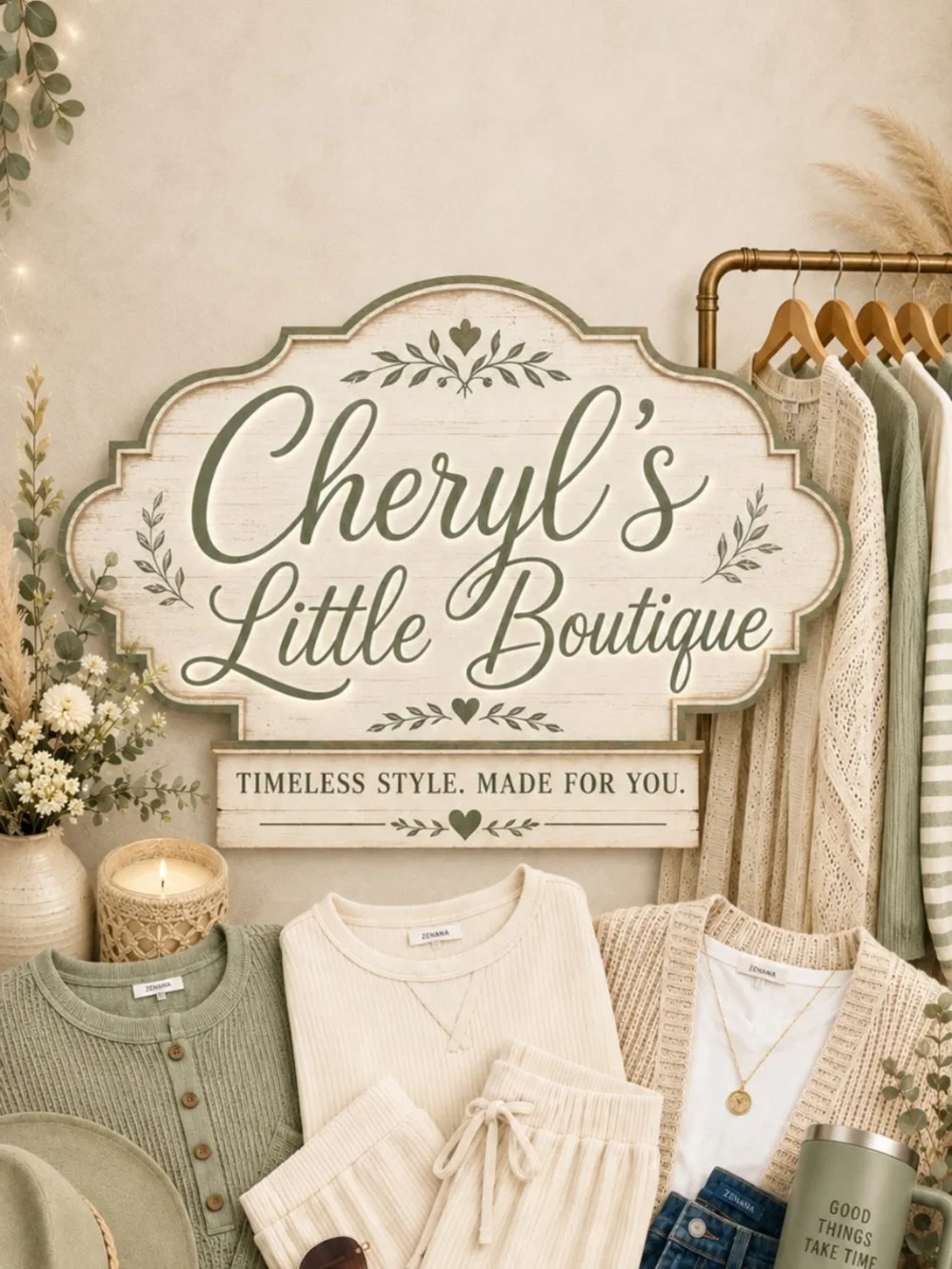 Zenana Outfitters Sign - Sage Green & Cream Boutique Plaque